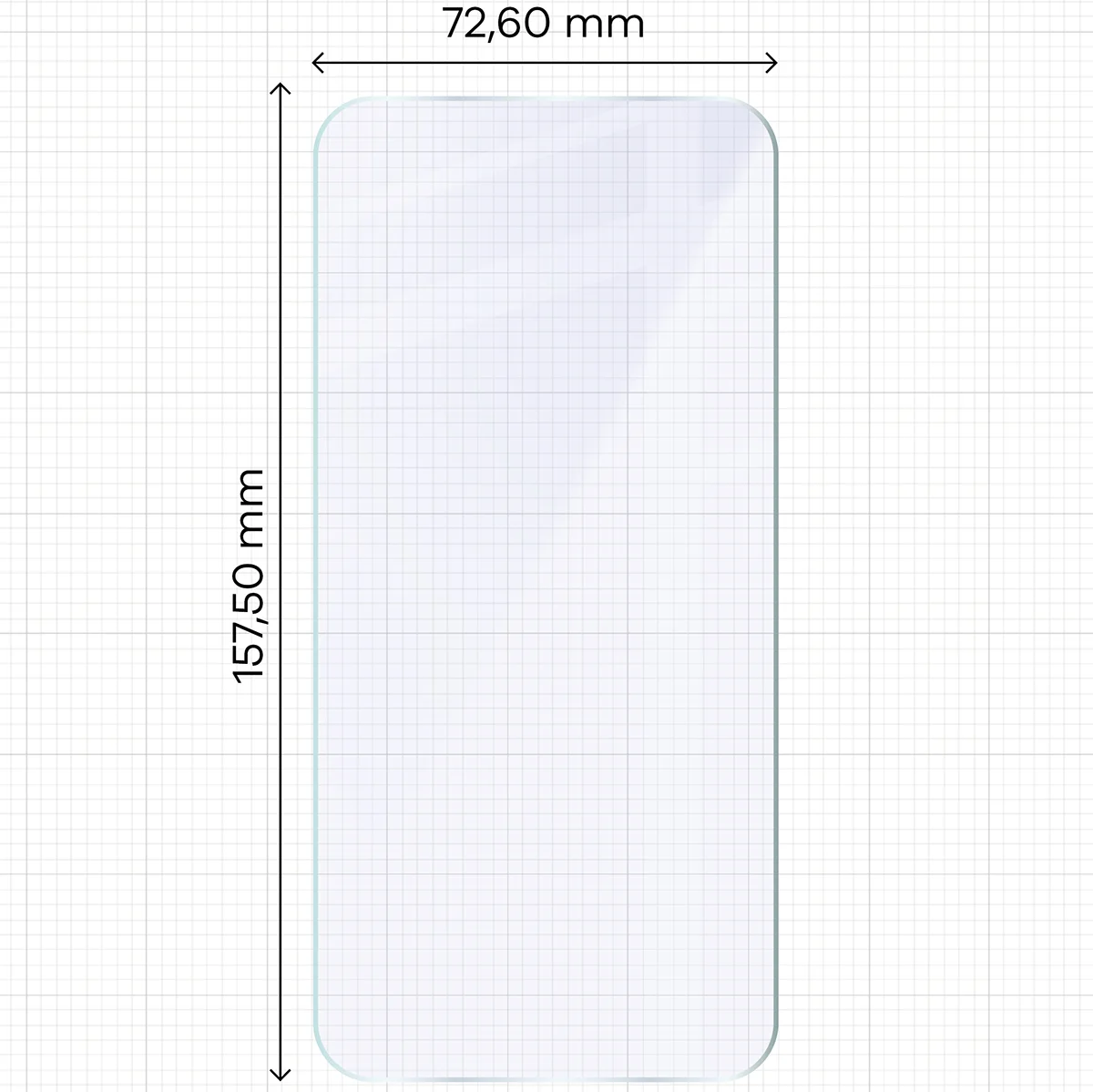 Miarka z wymiarami szkła hybrydowego Bizon Hybrid Mule do Oppo Find X9 Pro